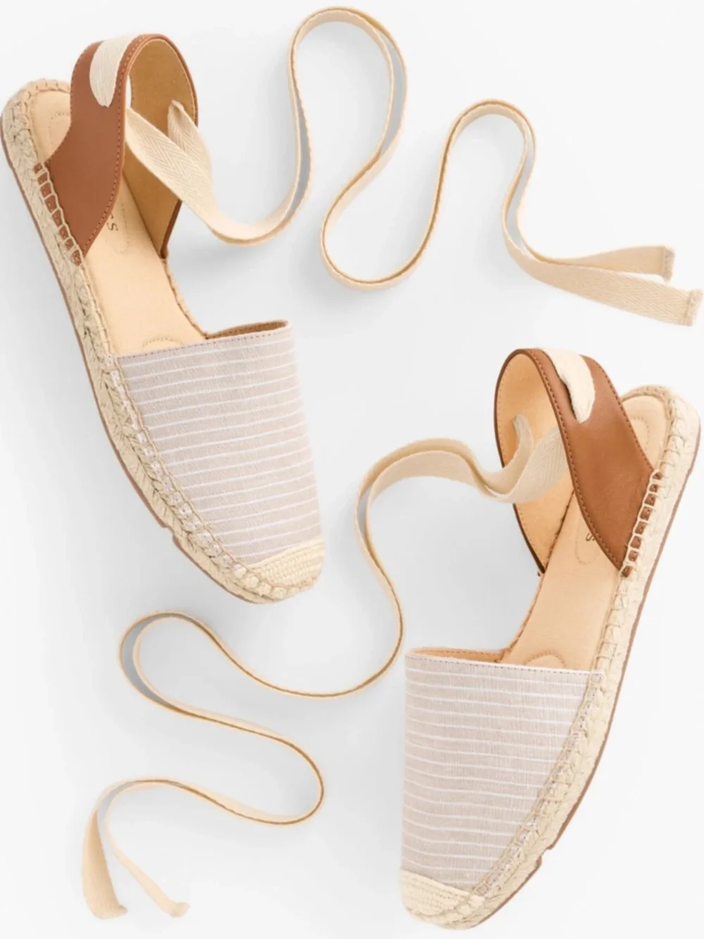 NEW WOMENS TALBOTS IZZY D’ORSAY ESPADRILLE FLATS SANDALS FAWN/WHITE STRIPE 7.5M